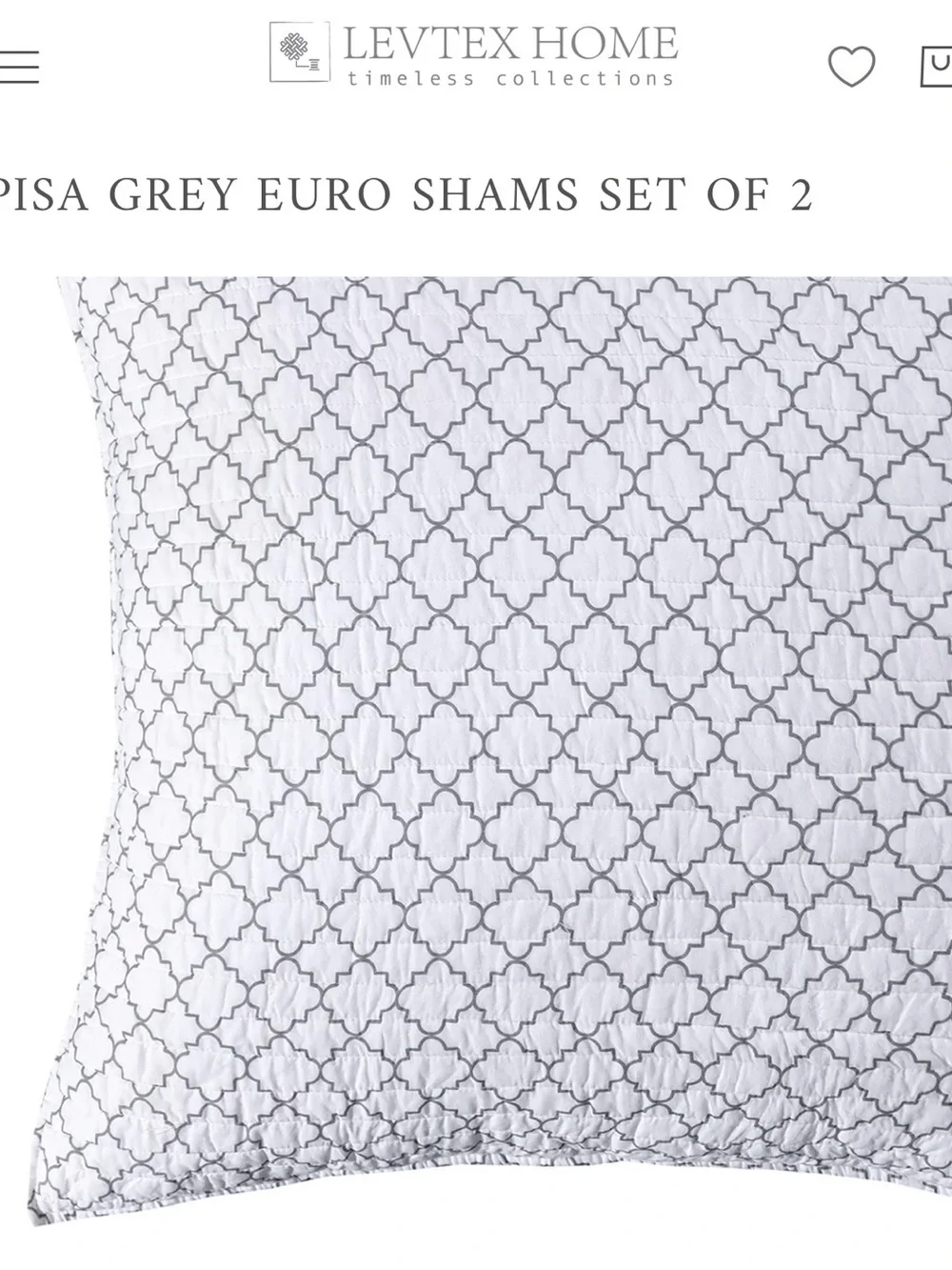 Levtex White and Grey Trellis Euro Shams - Set of 2 🩶🤍 100% cotton